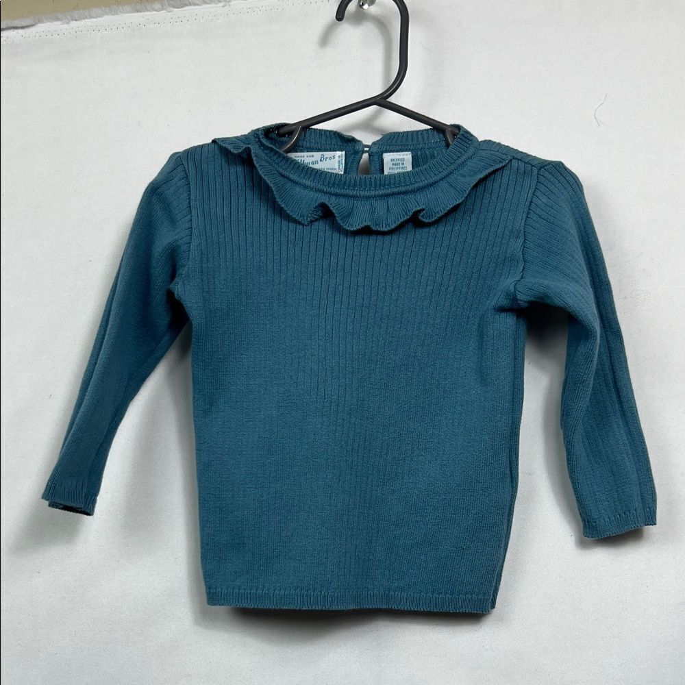 Feldman Brothers Blue ribbed ruffle neck sweater size 18 months EUC